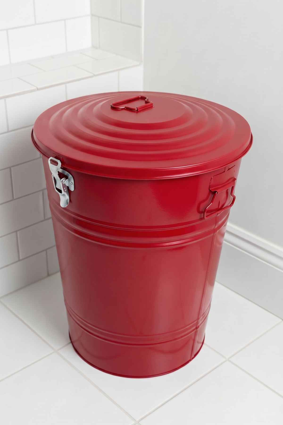40 Litre Kilitli Kapaklı Metal Çöp Kovası ve Dekoratif Çamaşır Sepeti