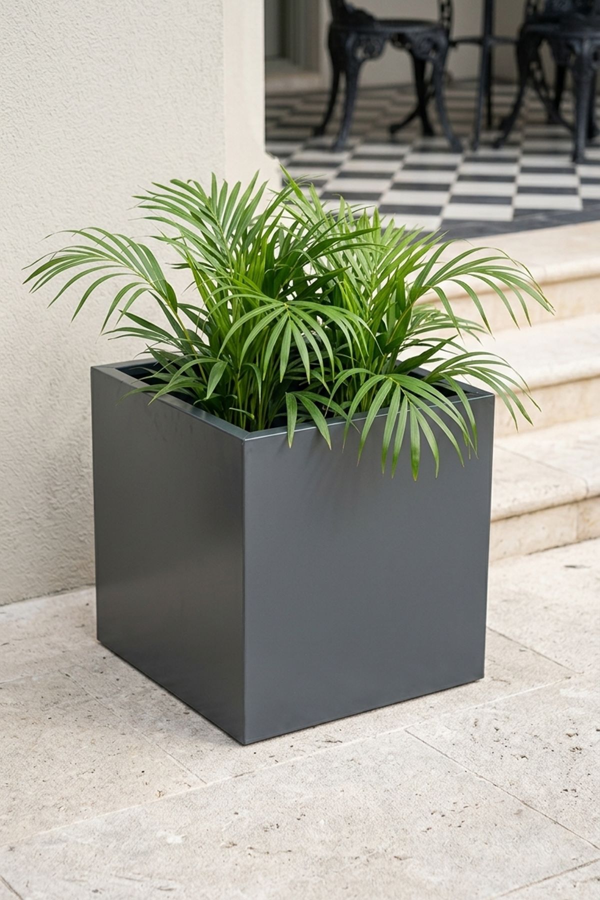 Zenith 40 cm Kare Küp Metal Saksı - İç & Dış Mekan Modern Dekoratif Saksılık (40x40x40 cm)