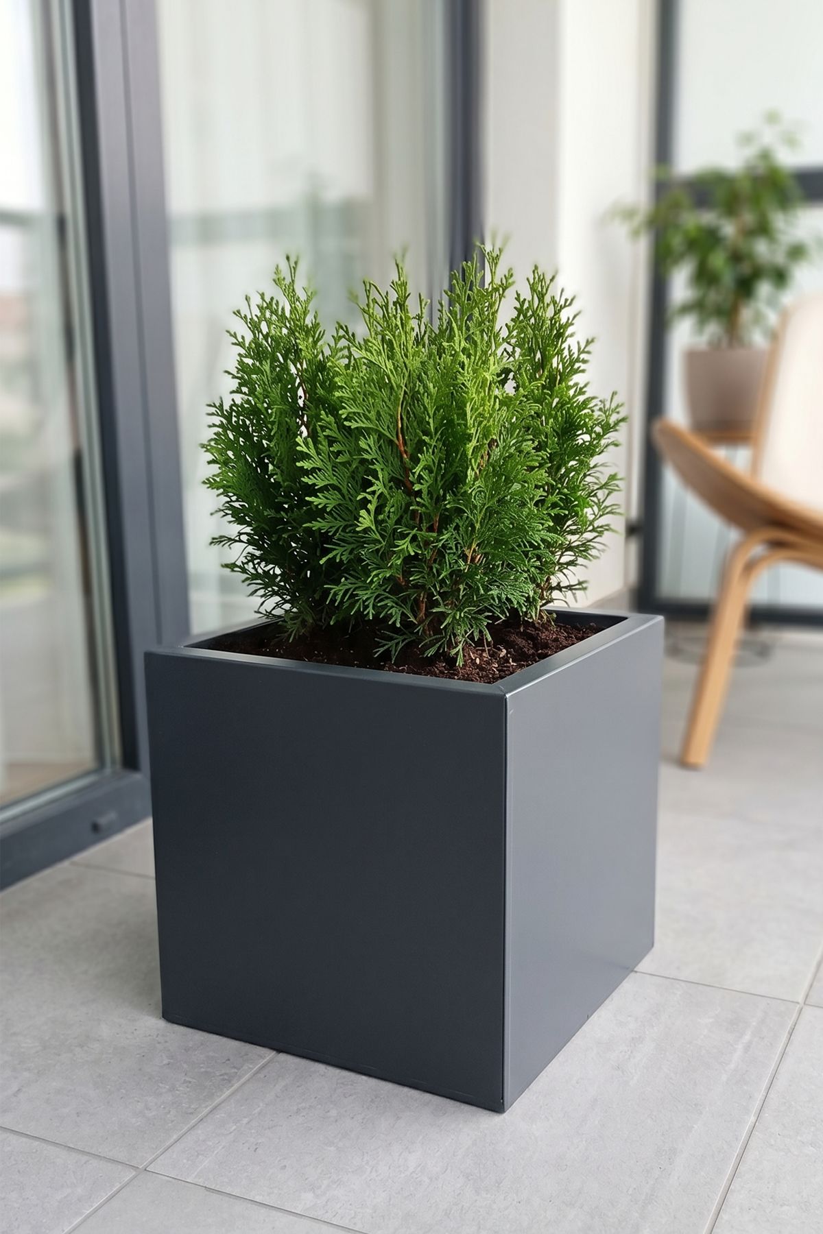 Zenith 30 cm Kare Küp Metal Saksı - İç & Dış Mekan Modern Dekoratif Saksılık (30x30x30 cm)