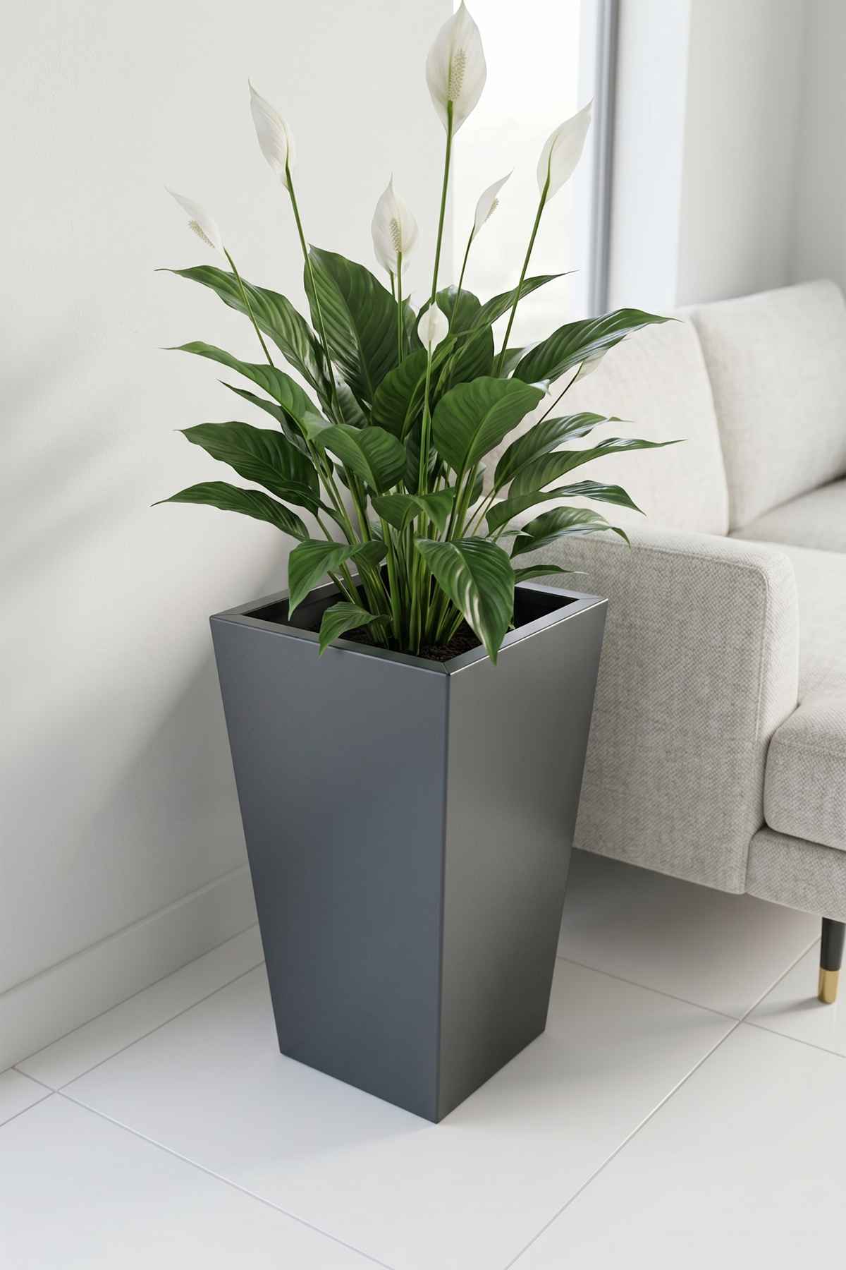 Zenith 50 cm Dikey Konik Metal Saksı - İç ve Dış Mekan Modern Dekoratif Saksılık (50x30/20 cm)