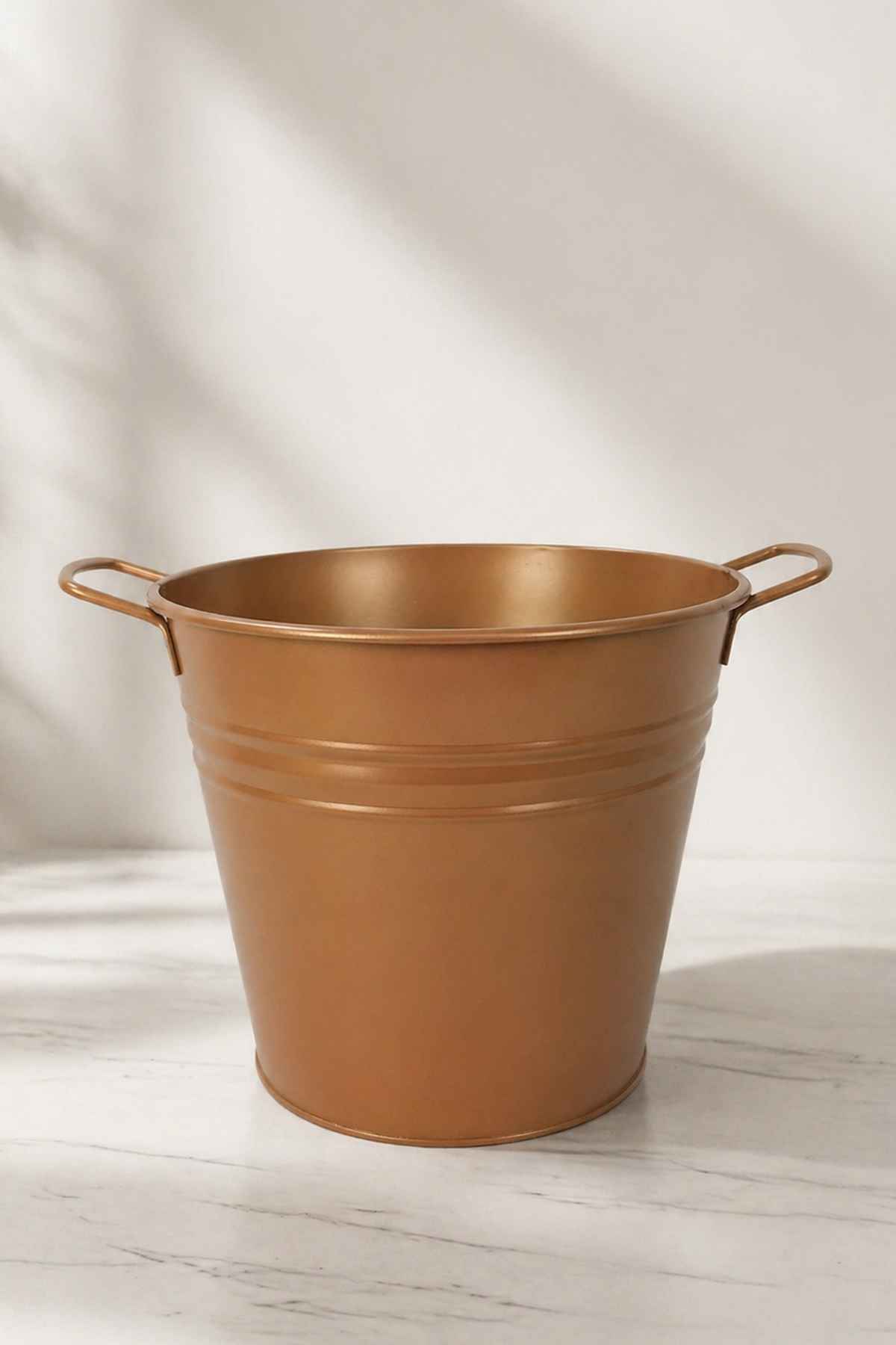 6 Litre Paslanmaz Metal Leğen - Bakır Renk Çok Amaçlı Kova ve Bahçe/Balkon Saksılığı (23 cm Çap)