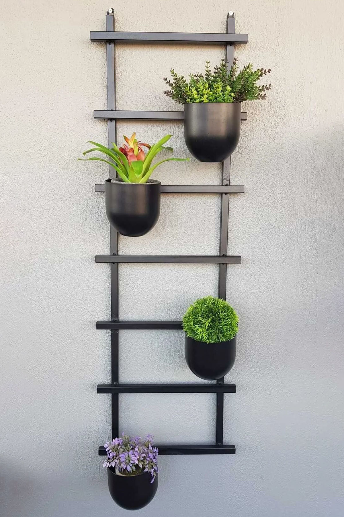 Askılı Merdiven Tipi Metal Duvar Saksılığı - 4 Saksılı Balkon Çiçek Bahçesi